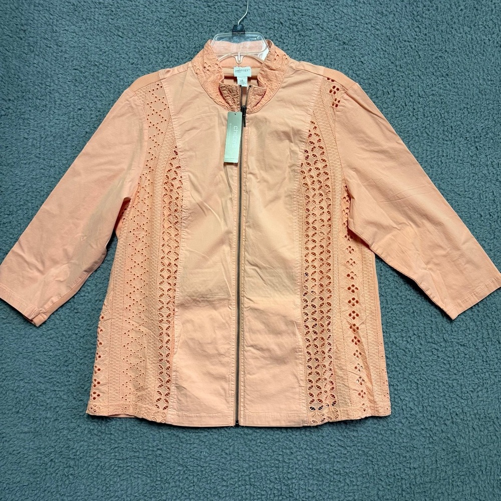 Chico's Zenergy Eyelet Washed Jacket Nectarine Peach Size 3 New With Tags